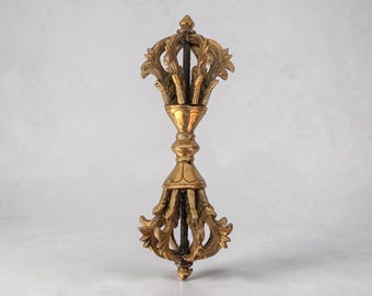 Brass Double Dorje Tibetan Ritual Object, Buddhist Meditation Symbol