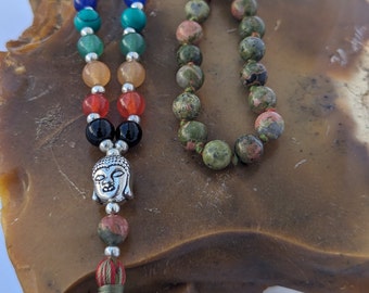 Unakite Jasper Mala: 7 Chakra Stone Meditation Beads