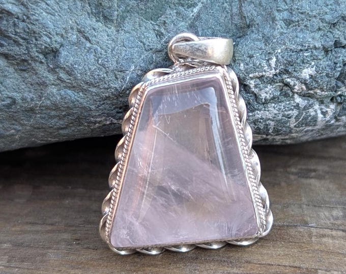 P3/25 - Rose Quartz Pendant with sterling silver, for men or women (T12-025)