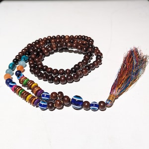 New Evil Eye Mala with Himalayan Rose wood beads. meditation mala, Prayer mala, spiritual mala, mala Necklace, evil eye Mala Necklace