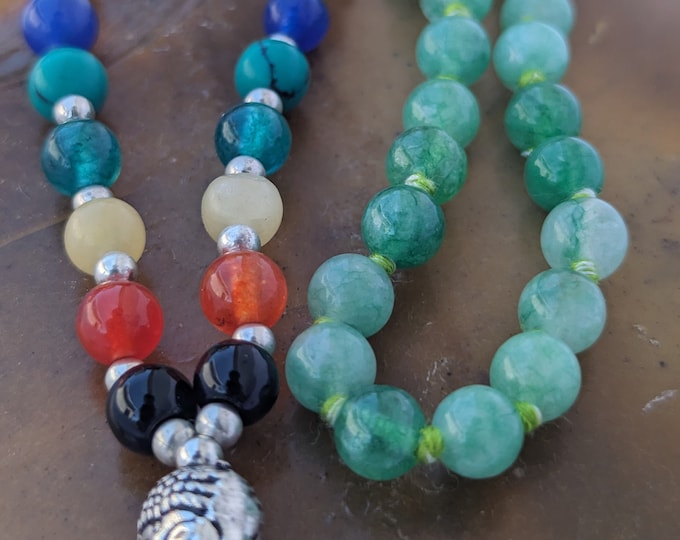 Jade with 7 Chakra stone/ Jade mala/ Jade Meditation Mala knotted, 108 Beads Jade beaded mala / Jade Crystal mala