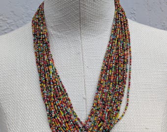 Layered Multicolored Beaded Necklace, Artisan Crafted Statement Jewelry, 22 Inch Length (BBR2)