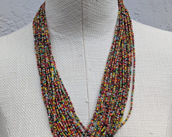 Layered Multicolored Beaded Necklace, Artisan Crafted Statement Jewelry, 22 Inch Length (BBR2)