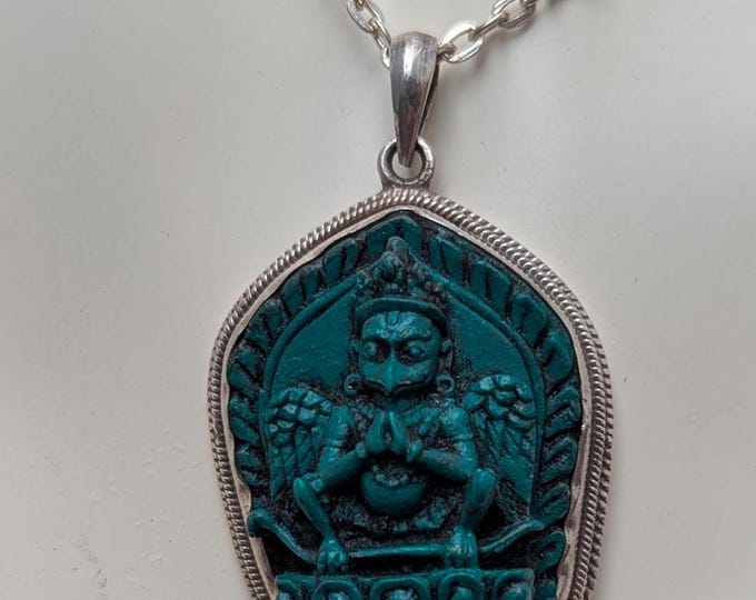 Hand-carved sterling and Turquoise Resin silver Garuda motif pendant (p7-030)