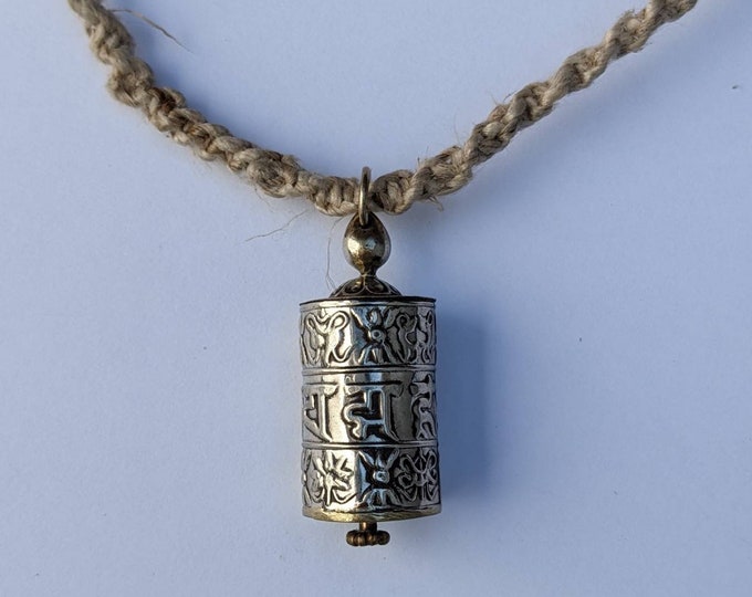 Hand made Tibetan Om Mantra carved prayer wheel Key or charm pendant