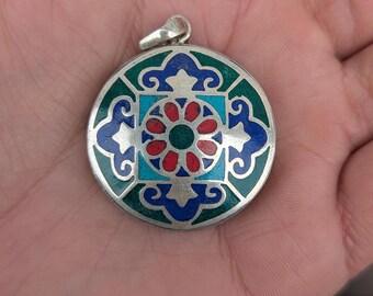 Handmade turquoise and coral silver ethnic medallion pendant collection (p7-004)