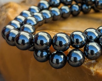 Natural Hematite Bracelet Smooth Round Size 8mm