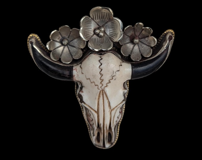 PE104 Bull head bone skull Pendant, Bull head Pendant, hand-carved buffalo pendant, Tibetan silver pendant, Tibetan jewelry, Lapis jewelry,
