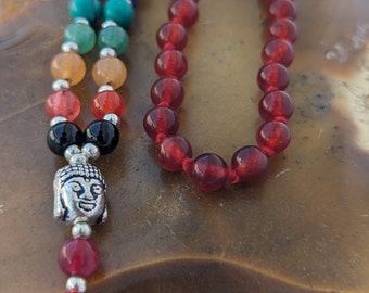 Red agate with 7 Chakra stone/ Red agate mala/Red agate Meditation Mala knotted, 108 Beads/Red agate Crystal mala