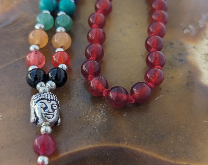 Red agate with 7 Chakra stone/ Red agate mala/Red agate Meditation Mala knotted, 108 Beads/Red agate Crystal mala