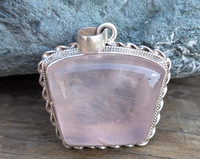P3/23 - Rose Quartz Pendant with sterling silver, for men or women (T12-023)