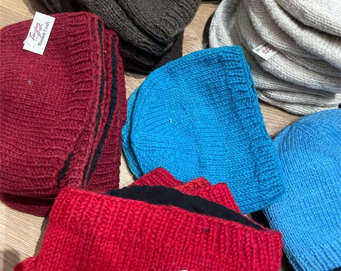 Handmade woolen knit fleece lined multi color unisex Beanie