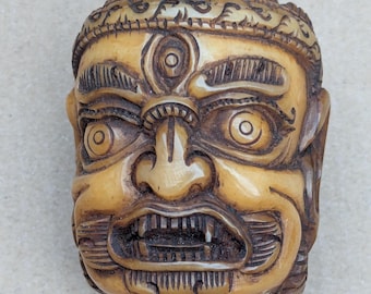 Hand-Carved Yak Bone Skull Bead: Tibetan Mahakala Protector P-6