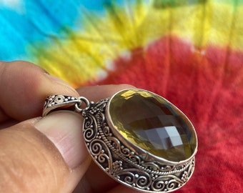 Sterling Silver Celtic Citrine Pendant: Handmade Filigree Necklace