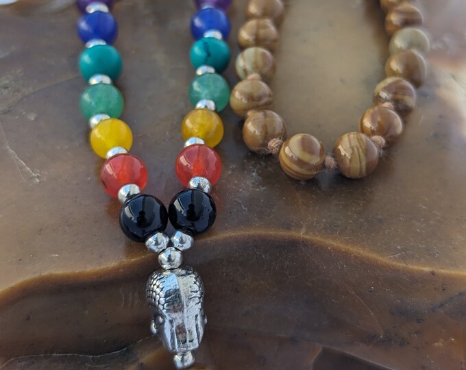 Mookaite jasper with 7 Chakra stone/ Mookaite jasper mala/ Mookaite jasper Bead Meditation Mala knotted, 108 Beads/ jasper Crystal mala