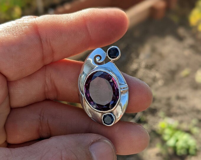 925 Sterling Silver Pendant-Oval Amethyst Pendant-Gift for her-Anniversary Pendant Amethyst silver Pendant, (T1101-002.1)
