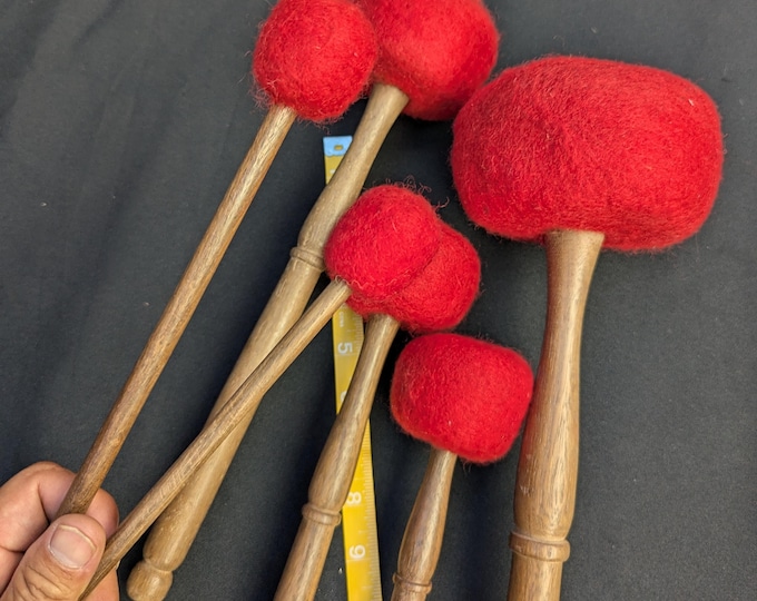 Handmade Felted Wool Mallets for Singing Bowls, Gongs, Drums (Shorea Robusta Wood)