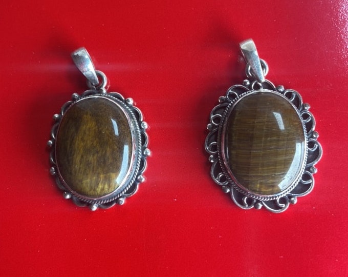 P3/53- Tiger Eye Amber stone Silver Pendant (T12-053)