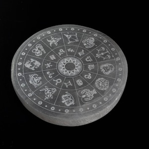 Selenite with zodiac Engraved 10 cm | zodiac Engraved Selenite | Crystals Charging Wand | Crystals Lover | Crystals Holder