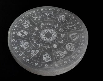 Selenite with zodiac Engraved 10 cm | zodiac Engraved Selenite | Crystals Charging Wand | Crystals Lover | Crystals Holder
