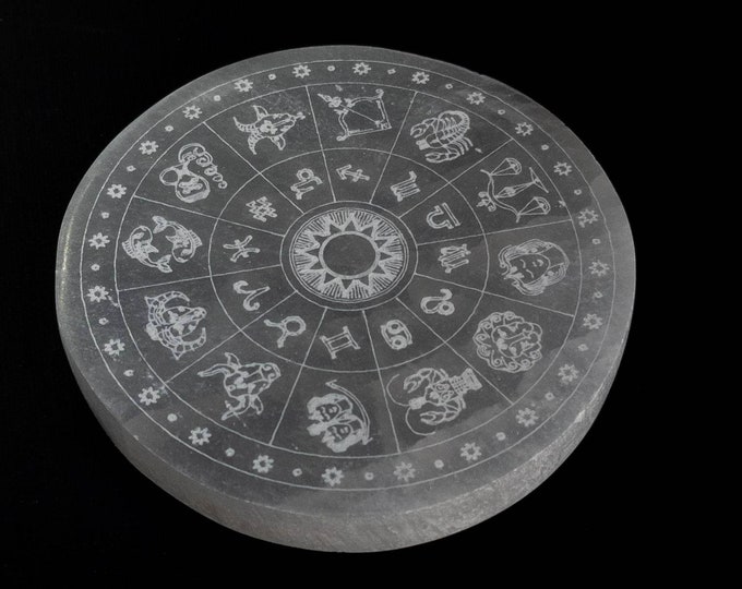 Selenite with zodiac Engraved 10 cm | zodiac Engraved Selenite | Crystals Charging Wand | Crystals Lover | Crystals Holder
