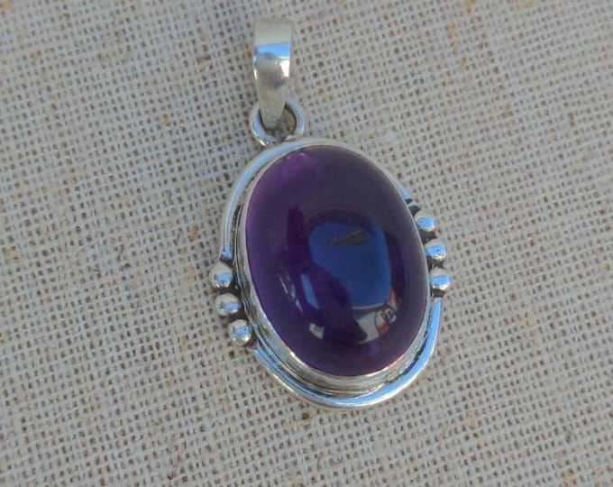 Oval Amethyst 925 Sterling Silver Pendant - Tibetan Design