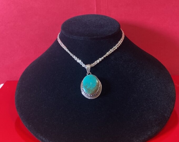 Women’s Enhanced Blue Turquoise 925 Sterling Silver Pendant.  (T1101-006.1)