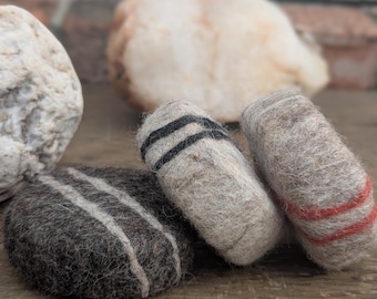 Organic felted soap collection with three different fragrances: Yak Butter, Rock Salt and Black salt.