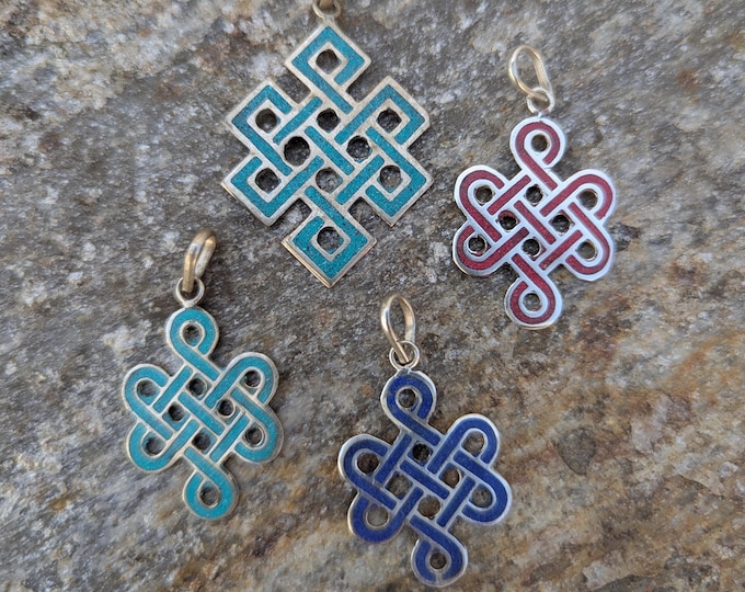 Silver Endless Knot Pendant, Buddhist Compassion Symbol, Interconnection Jewelry