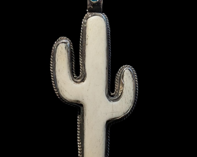 Hand-carved bone Southwest cactus Pendant, Tibetan-inspired spiritual necklace CB-127-B