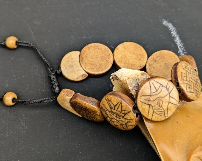 Recycle Tibetan Yak Bone Bracelet/ Yak Bone engrave/ Hand Carved Yak Bone Tibetan 8 Auspicious Symbols Adjustable Bracelet