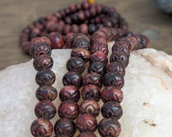 Handcrafted Tibetan Buddhist Yak Bone Mala with Lotus Carving—108 Beads for Meditation, Prayer, and Spiritual Protection (bm-115)