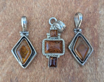 Beautiful Sterling silver with Amber gemstone pendant collection (p7-061)