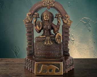 Brass Lakshmi Deity Statue, Hindu Goddess of Abundance, Vintage Arch Design