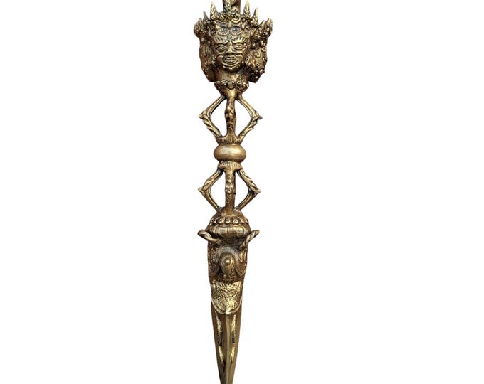 Handcrafted Brass Phurba, Himalayan unique art tool, Tibetan Ritual Kila Dagger for Meditation & Protection. (BBR3)