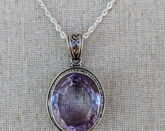 925 Sterling Silver Pendant-Oval Amethyst Pendant-Gift for her-Anniversary Pendant Amethyst silver Pendant, (T1101-002)