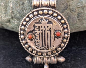 Tibetan Ethnic Sanskrit Mantra Pendant Collection in silver with turquoise and coral medallions (p6-033)