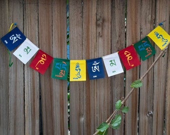 Small Tibetan Fabric Prayer Flags: Colorful Om Mani Padme Hum Flags