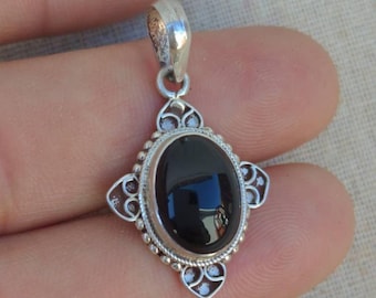 Sterling Silver Oval Onyx Pendant, Anniversary Gift