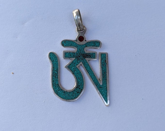 Tibetan Script Om Pendant, Tibetan Healing Jewelry turquoise and Tibetan Om  Pendant comes with Gift Pouch.