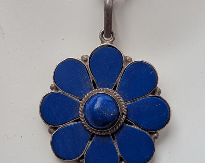 Vintage Tibetan Lapis lazuli Gemstone Sterling Silver Handmade Pendant (p7-032)
