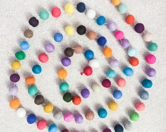 Large size 2.5 cm. Colorful Felt Ball Garland, Pom Poms, felt Craft, wall décor,