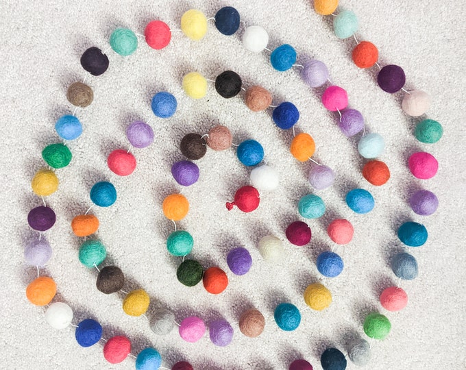 Large size 2.5 cm. Colorful Felt Ball Garland, Pom Poms, felt Craft, wall décor,