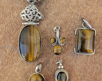 Beautiful Sterling silver with Tiger's eye gemstone pendant collection (p7-060)