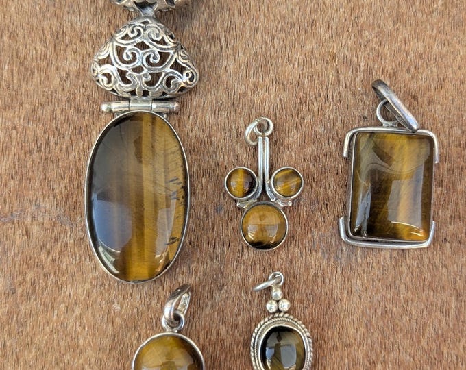 Beautiful Sterling silver with Tiger's eye gemstone pendant collection (p7-060)