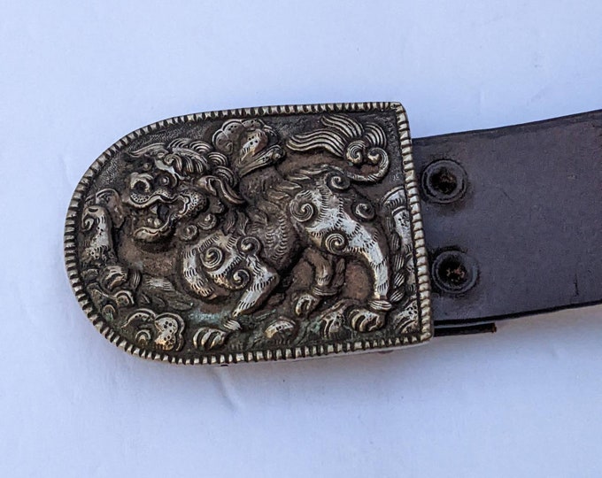 Exotic Tibetan Snow Lion Belt Buckle