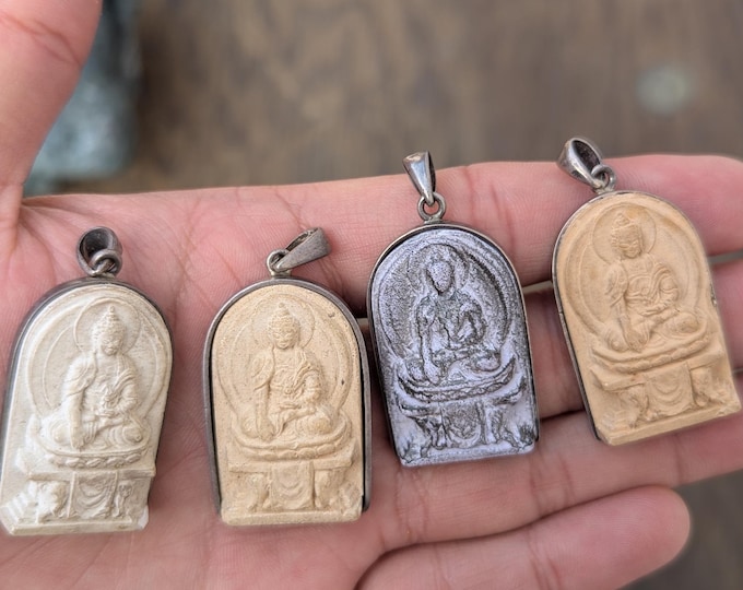 Handmade Tibetan Buddhist pendant with Buddha motif sterling silver with clay pendant collection (p7-029)