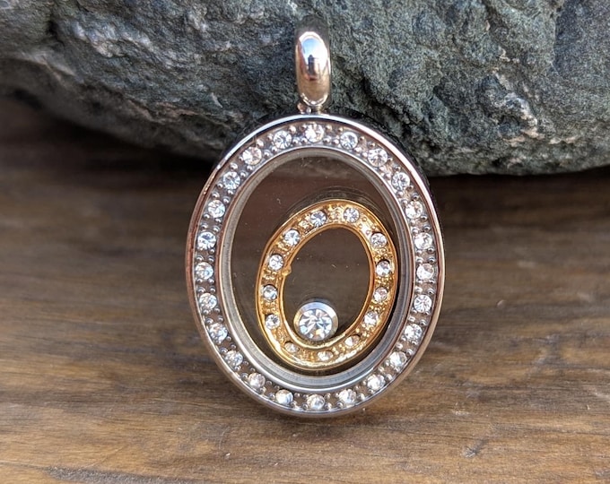 elegant spiral pendant—Gold and Silver steel tone with sparling rhinestone, double circle design (p7-009)