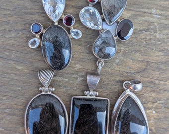 Vintage sterling silver pendant collection with black rutilated quartz and ruby gemstone (p7-055)
