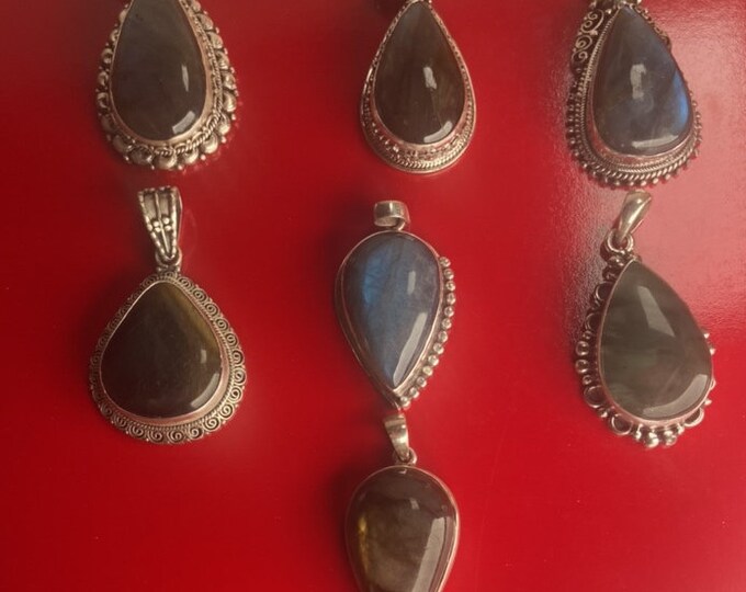 P3/41 (A-J) Labradorite Gemstone Handmade 925 Sterling Silver Jewelry Pendants (T12-041)